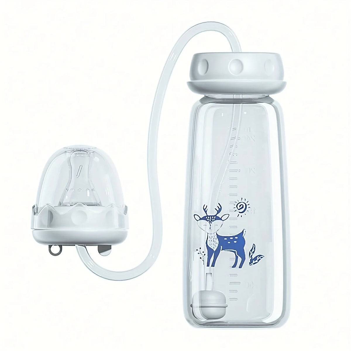 8oz/240ml Normal-Neck Baby Bottle with Straw Brush,Hands-Free PP Feeding Bottle Set-Makes Feeding Easy