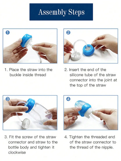 8oz/240ml Normal-Neck Baby Bottle with Straw Brush,Hands-Free PP Feeding Bottle Set-Makes Feeding Easy