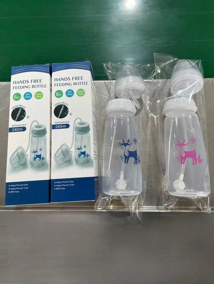 8oz/240ml Normal-Neck Baby Bottle with Straw Brush,Hands-Free PP Feeding Bottle Set-Makes Feeding Easy