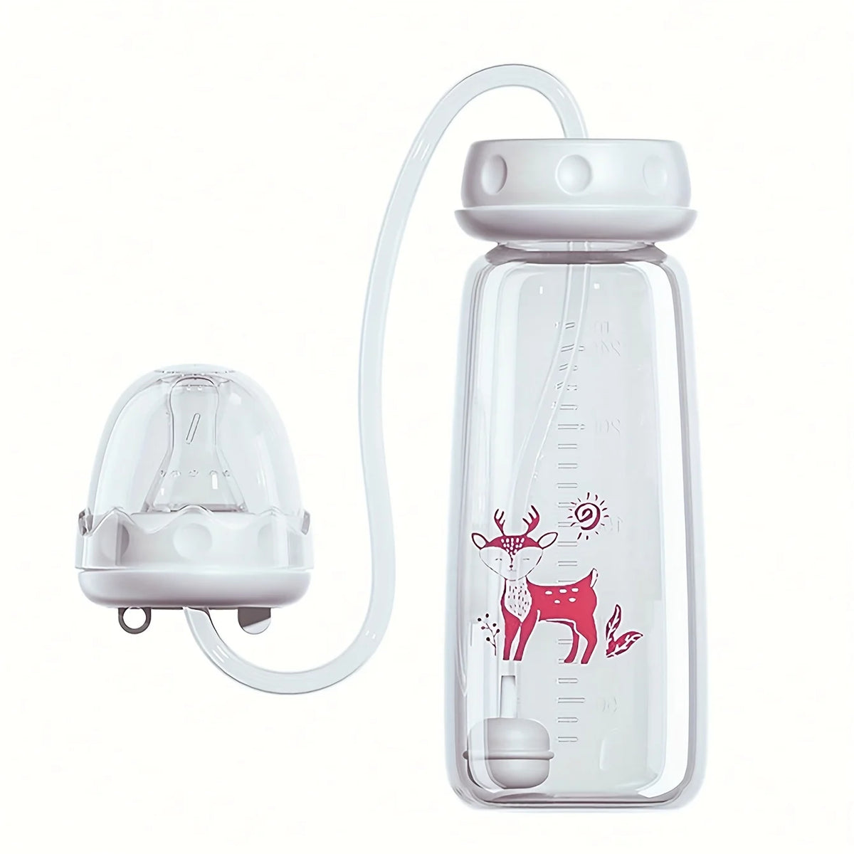 8oz/240ml Normal-Neck Baby Bottle with Straw Brush,Hands-Free PP Feeding Bottle Set-Makes Feeding Easy