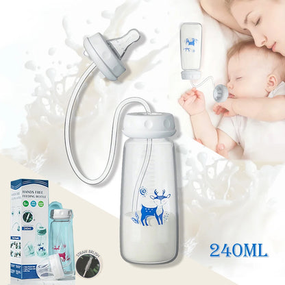 8oz/240ml Normal-Neck Baby Bottle with Straw Brush,Hands-Free PP Feeding Bottle Set-Makes Feeding Easy